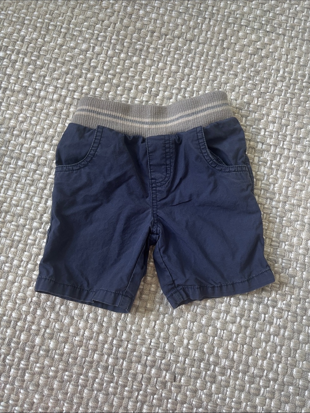 Toddler Navy Pull-On Shorts with Striped Knit Waistband